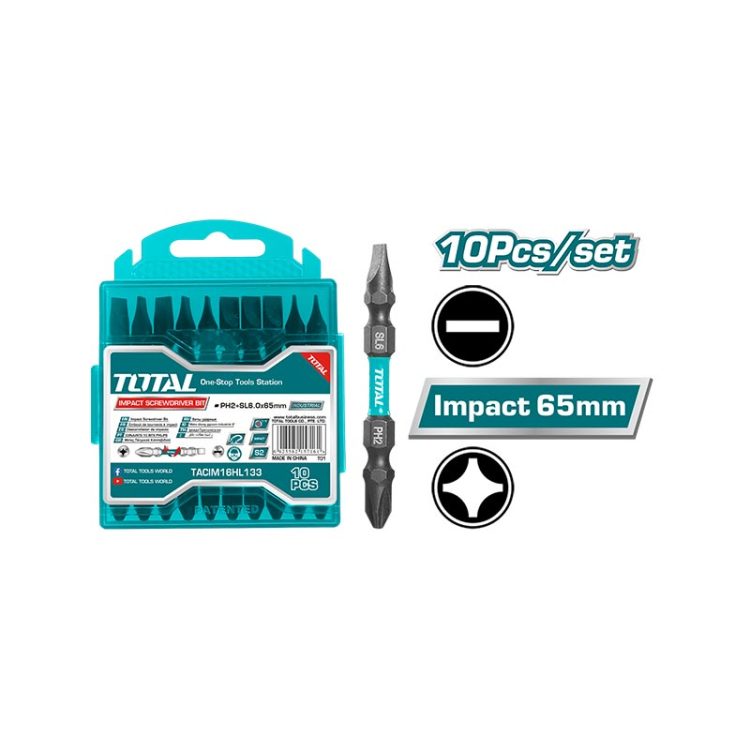 10PCS Impact (PH2+SL6)X65mm طقم رأس مفك مقدح صليب شق